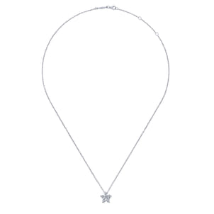 14K White Gold Round Diamond Star Inspired Pendant Necklace