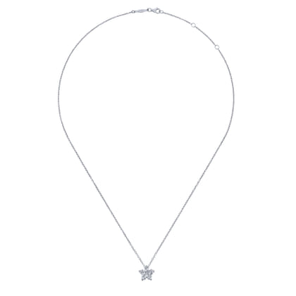 14K White Gold Round Diamond Star Inspired Pendant Necklace