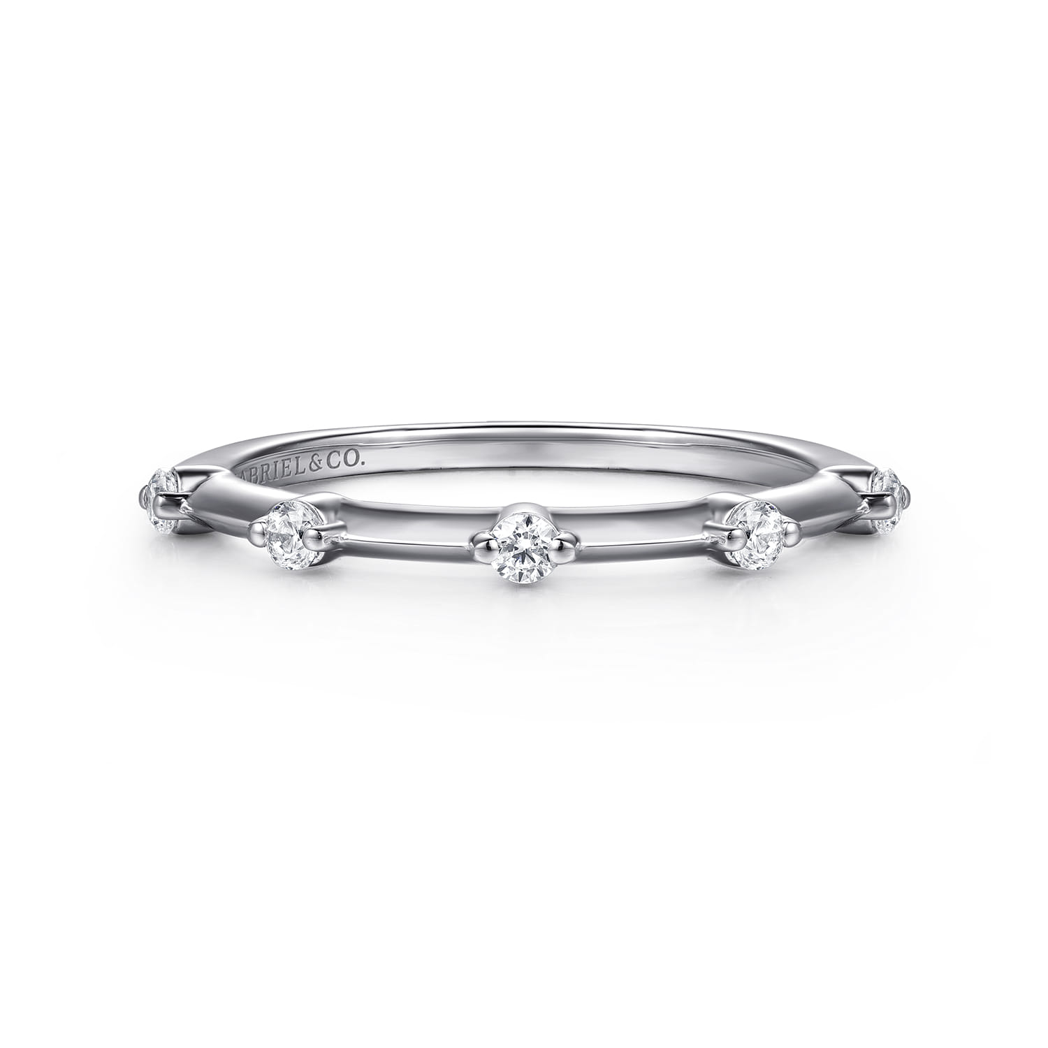 Straight Wedding Ring in 14k White Gold with Round Natural Diamond at Gabriel & Co. - Shot 1