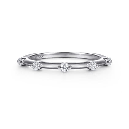 14K White Gold Round Diamond Station Anniversary Band