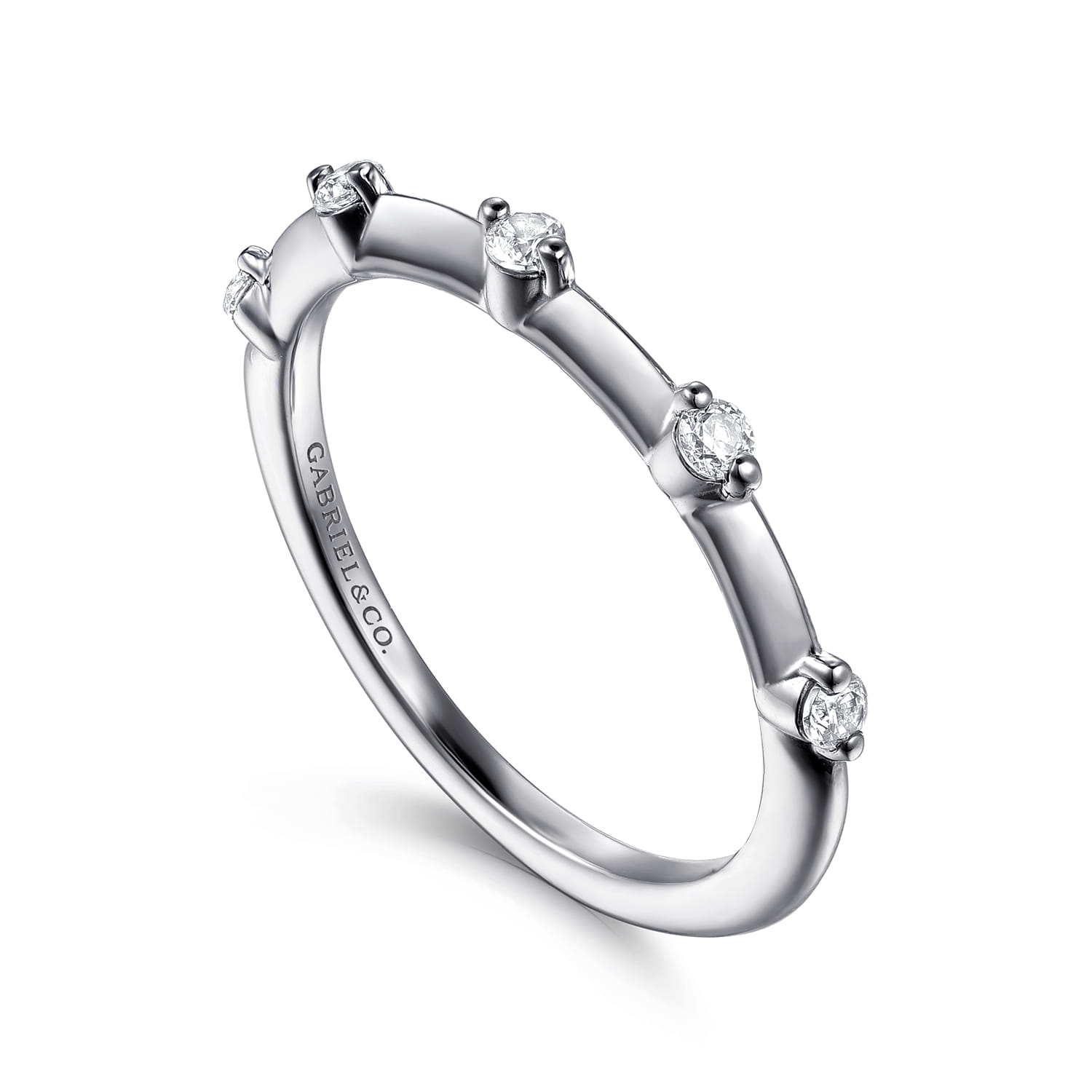 Straight Wedding Ring in 14k White Gold with Round Natural Diamond at Gabriel & Co. - Shot 3