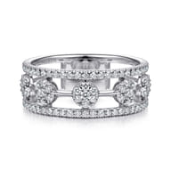 14K White Gold Round Diamond Station Ring