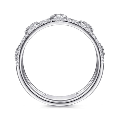 14K White Gold Round Diamond Station Ring