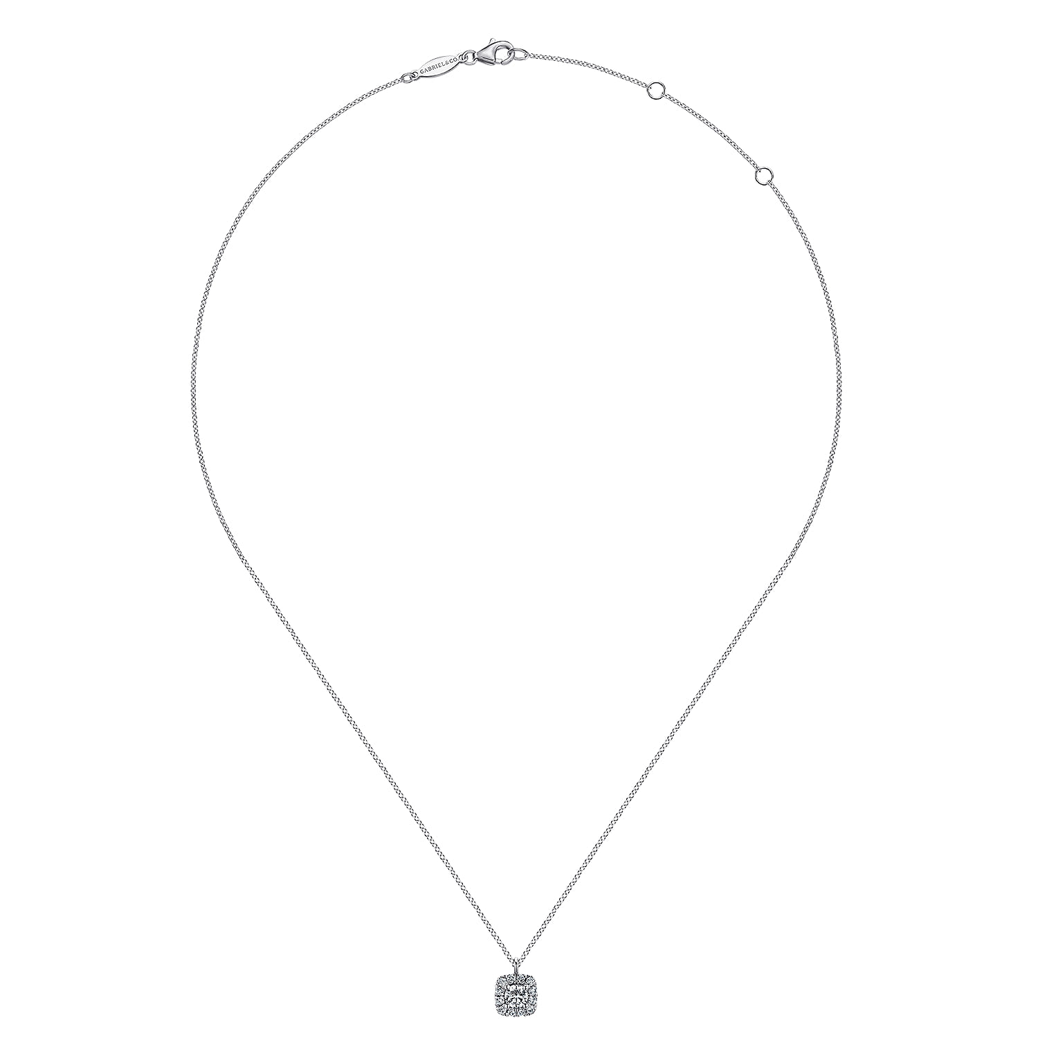 14K White Gold Round Diamond with Cushion Halo Pendant Necklace - 0.2 ct - Shot 2