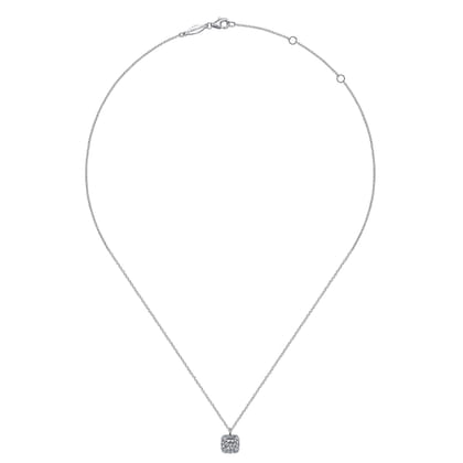 14K White Gold Round Diamond with Cushion Halo Pendant Necklace