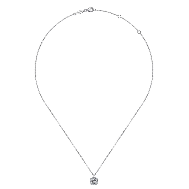 14K White Gold Round Diamond with Cushion Halo Pendant Necklace - 0.2 ct - Shot 2