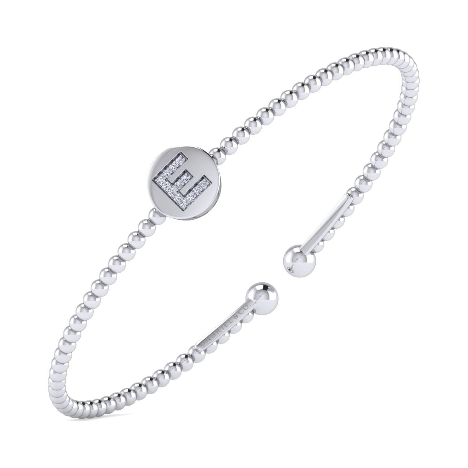 14K White Gold Round E Initial Diamond Bujukan Cuff Bracelet - 0.05 ct - Shot 2
