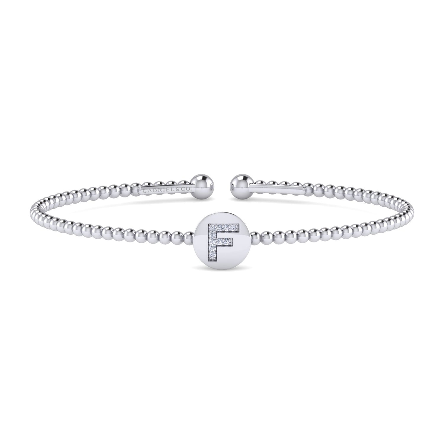 14K White Gold Round F Initial Diamond Bujukan Cuff Bracelet - 0.04 ct - Shot 1