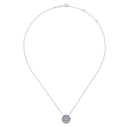 14K White Gold Round Floral Diamond Pendant Necklace