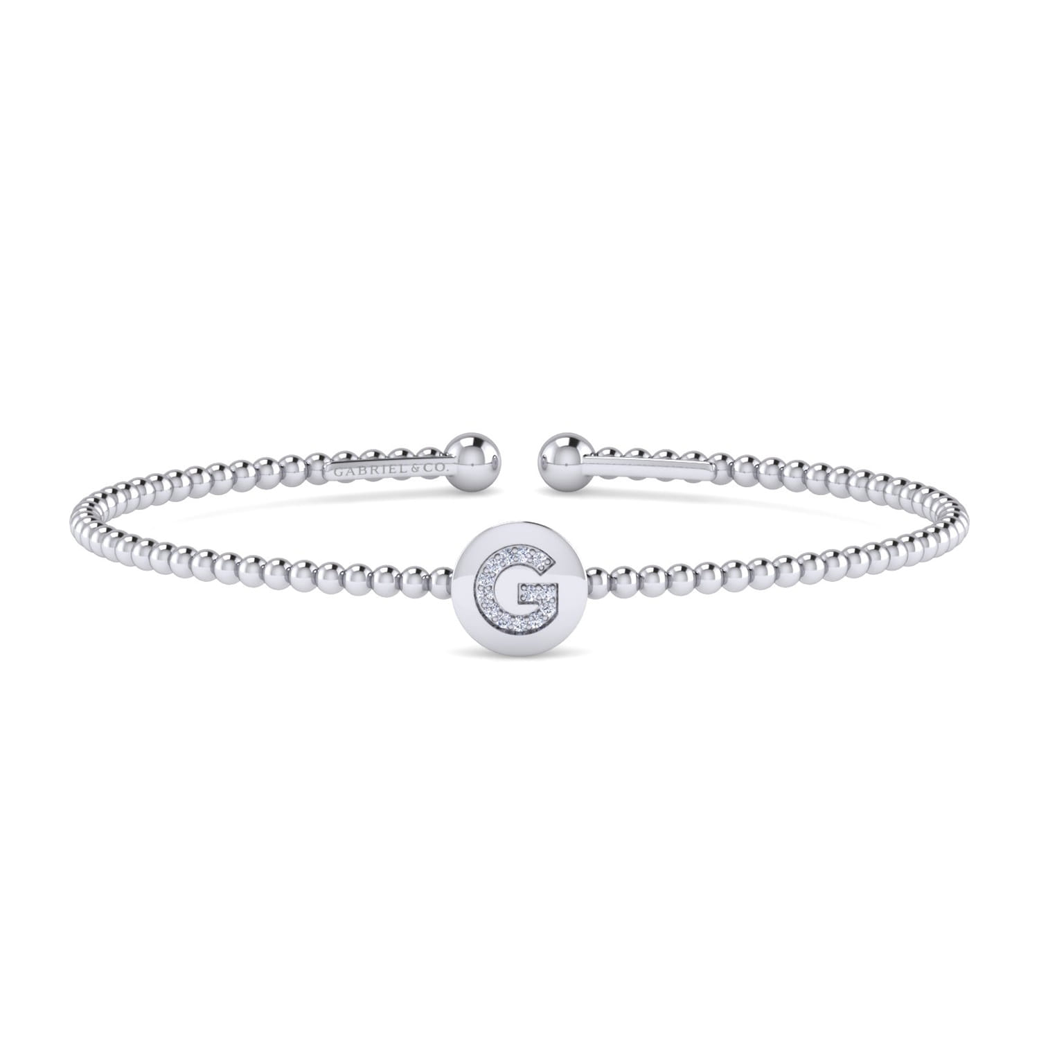 14K White Gold Round G Initial Diamond Bujukan Cuff Bracelet - 0.05 ct - Shot 1