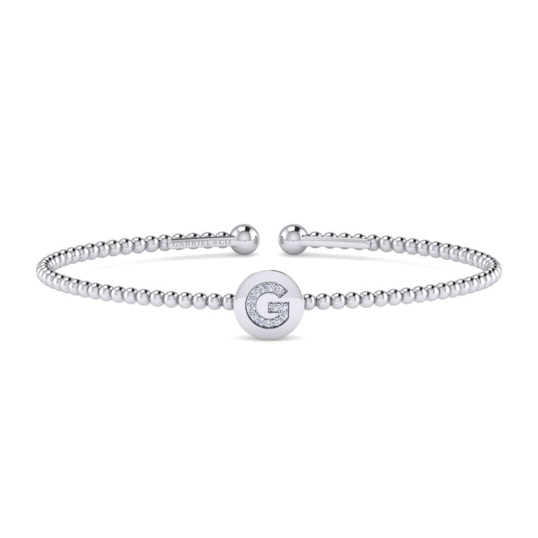 14K White Gold Round G Initial Diamond Bujukan Cuff Bracelet - 0.05 ct - Shot 1