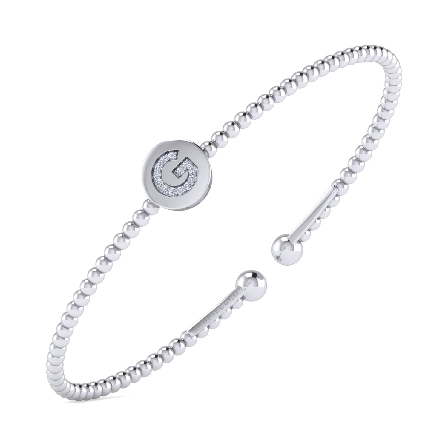 14K White Gold Round G Initial Diamond Bujukan Cuff Bracelet - 0.05 ct - Shot 2