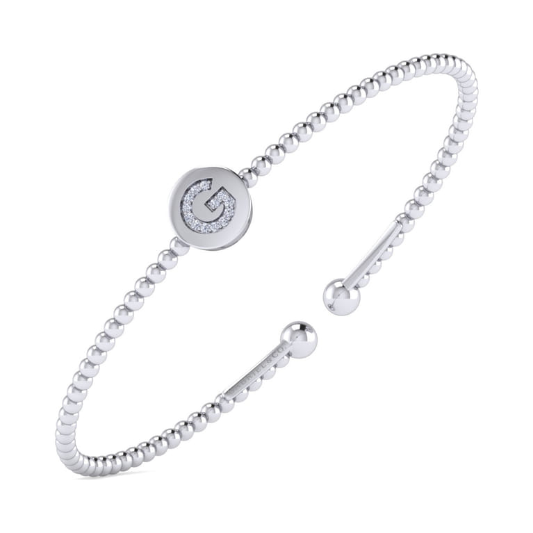 14K White Gold Round G Initial Diamond Bujukan Cuff Bracelet - 0.05 ct - Shot 2