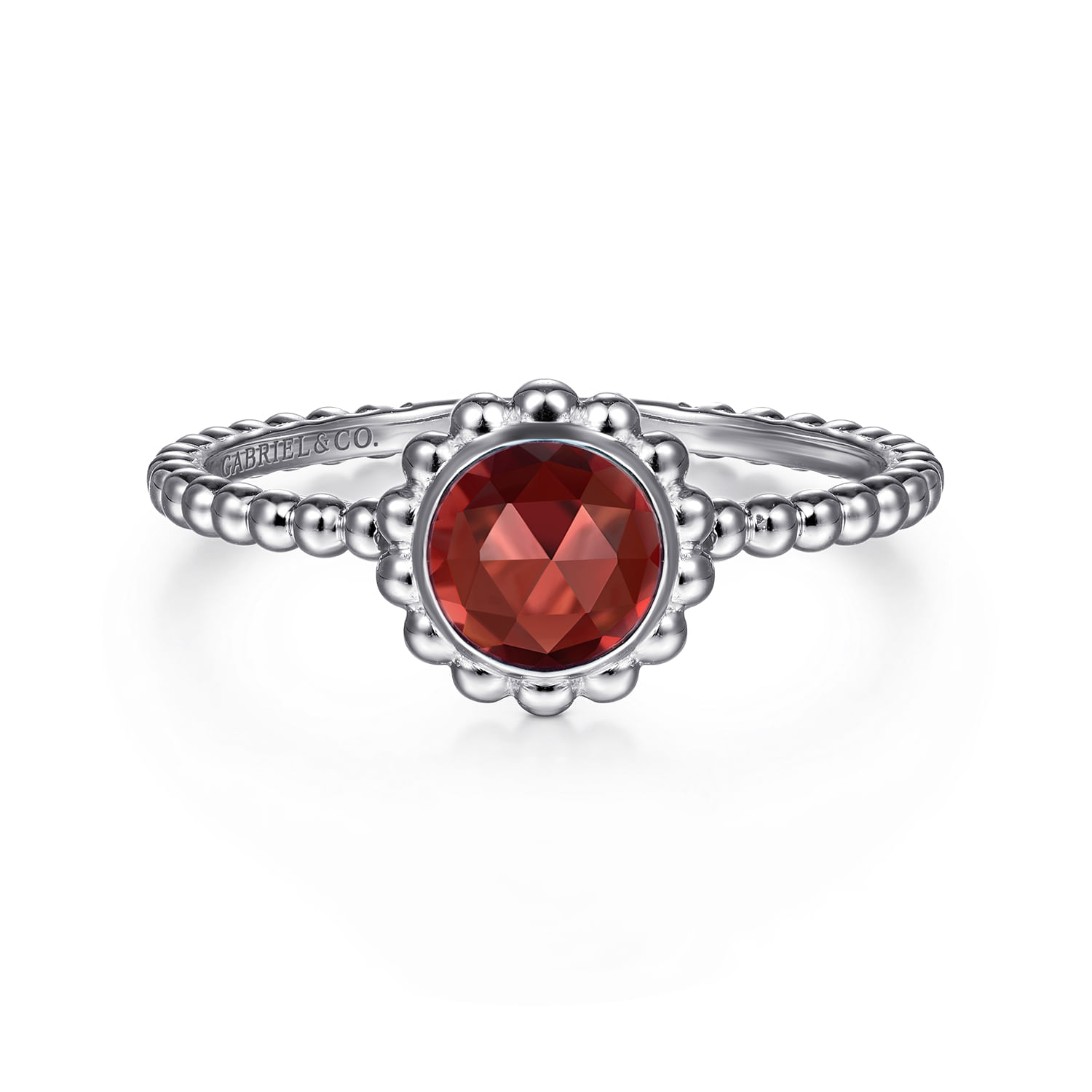 14K White Gold Round Garnet Bujukan Beaded Ring