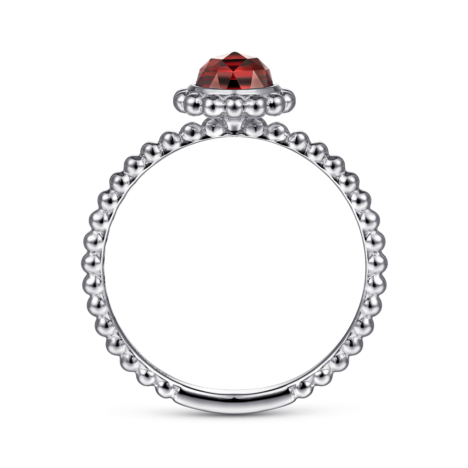14K White Gold Round Garnet Bujukan Beaded Ring