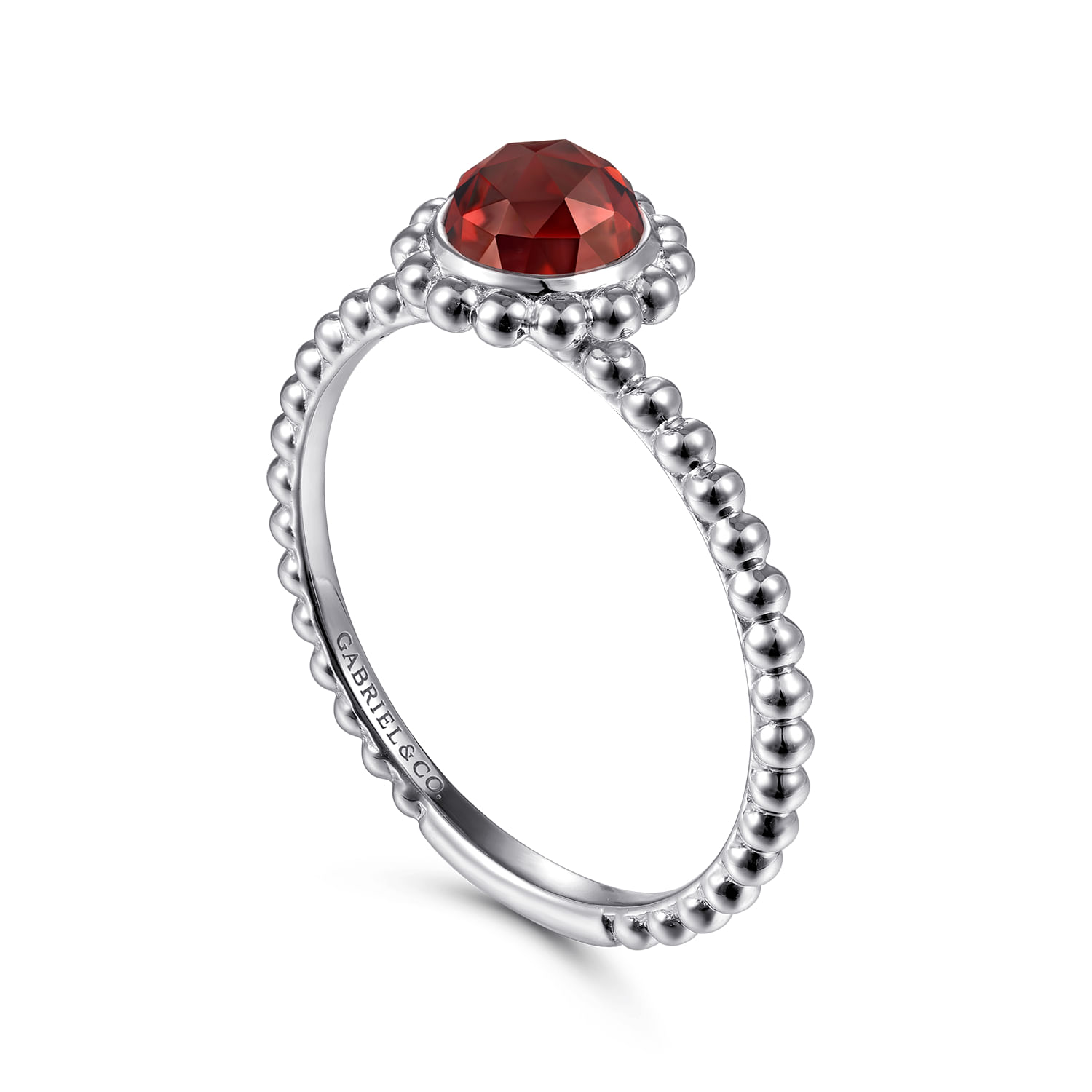 14K White Gold Round Garnet Bujukan Beaded Ring