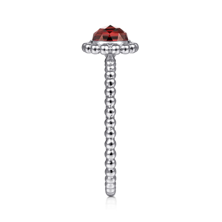 14K White Gold Round Garnet Bujukan Beaded Ring