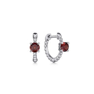 14K White Gold Round Garnet Bujukan Huggies