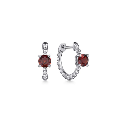 14K White Gold Round Garnet Bujukan Huggies