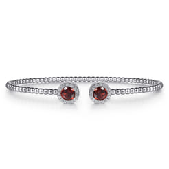 14K White Gold Round Garnet and Diamond Halo Bujukan Bangle