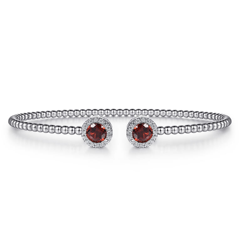 14K White Gold Round Garnet and Diamond Halo Bujukan Bangle - 0.16 ct - Shot 1