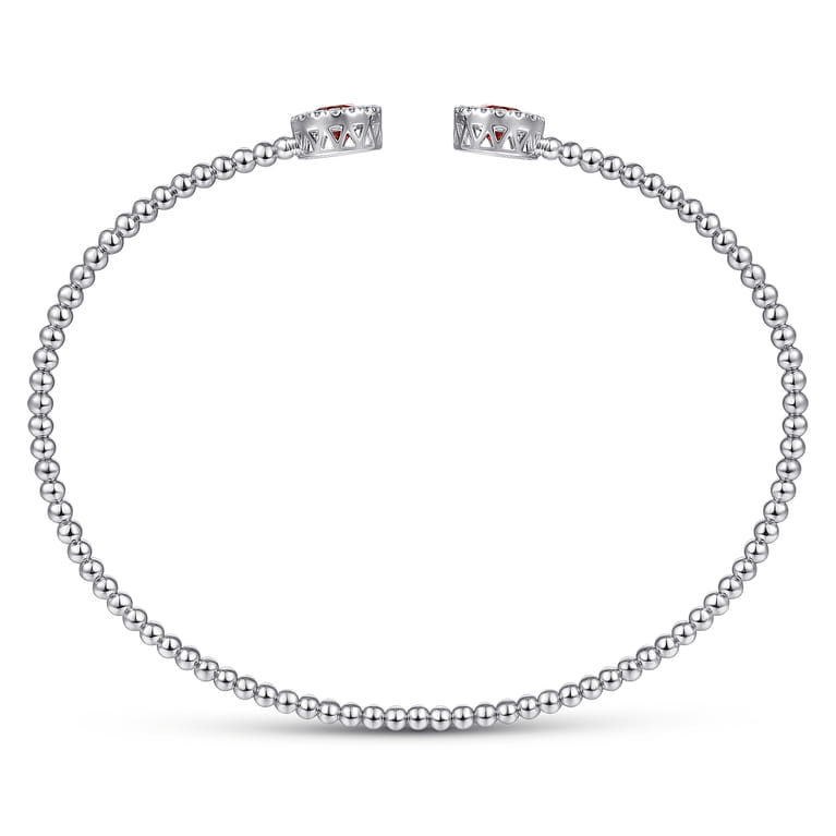 14K White Gold Round Garnet and Diamond Halo Bujukan Bangle - 0.16 ct - Shot 3