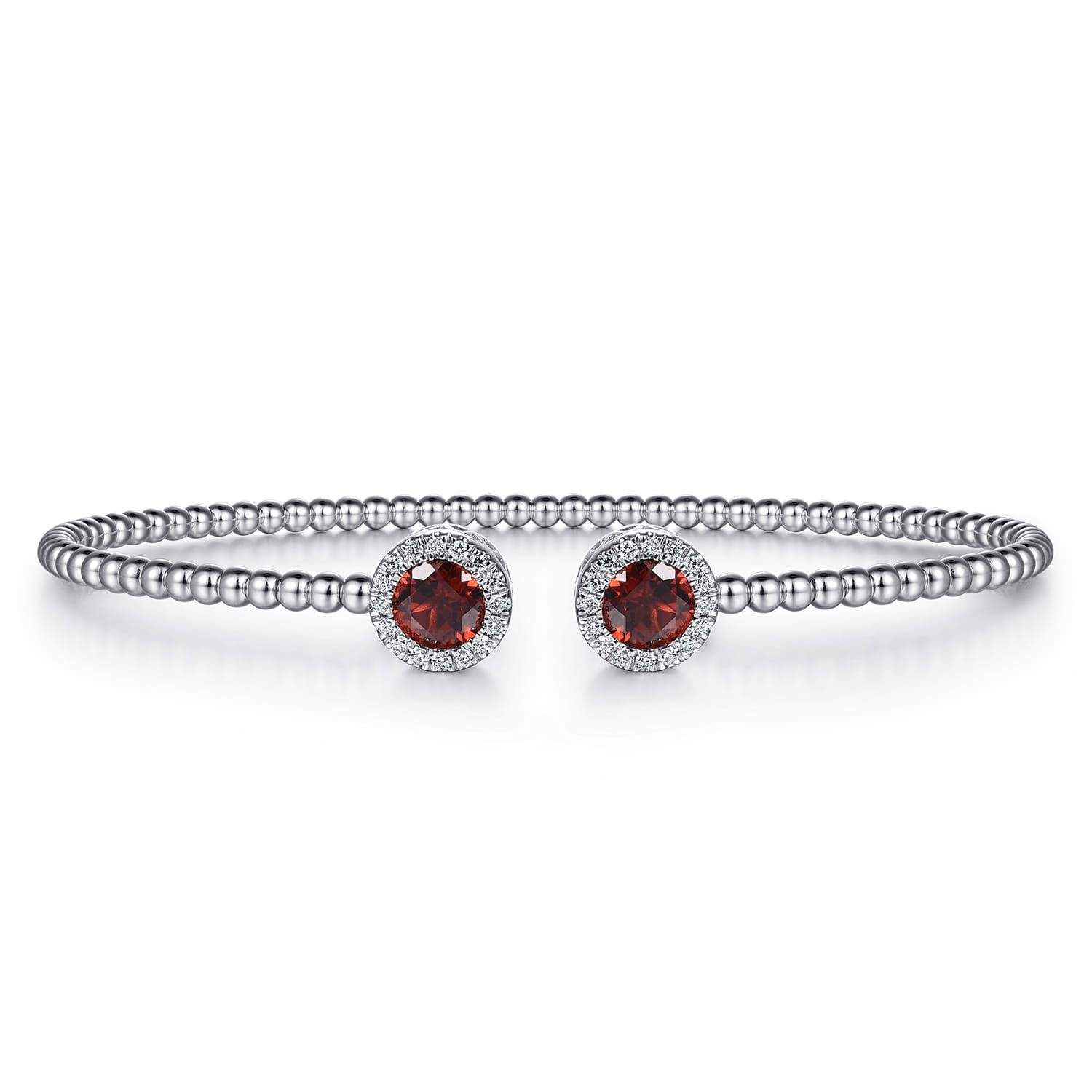 14K White Gold Round Garnet and Diamond Halo Bujukan Bangle