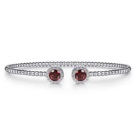 14K White Gold Round Garnet and Diamond Halo Bujukan Bangle