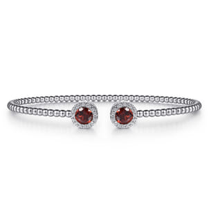 14K White Gold Round Garnet and Diamond Halo Bujukan Bangle
