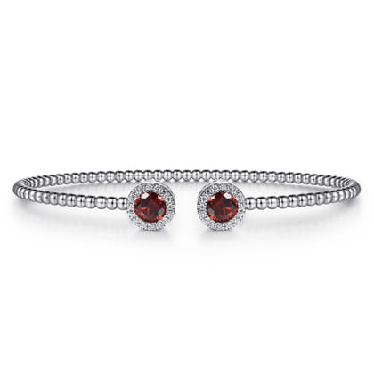 14K White Gold Round Garnet and Diamond Halo Bujukan Bangle