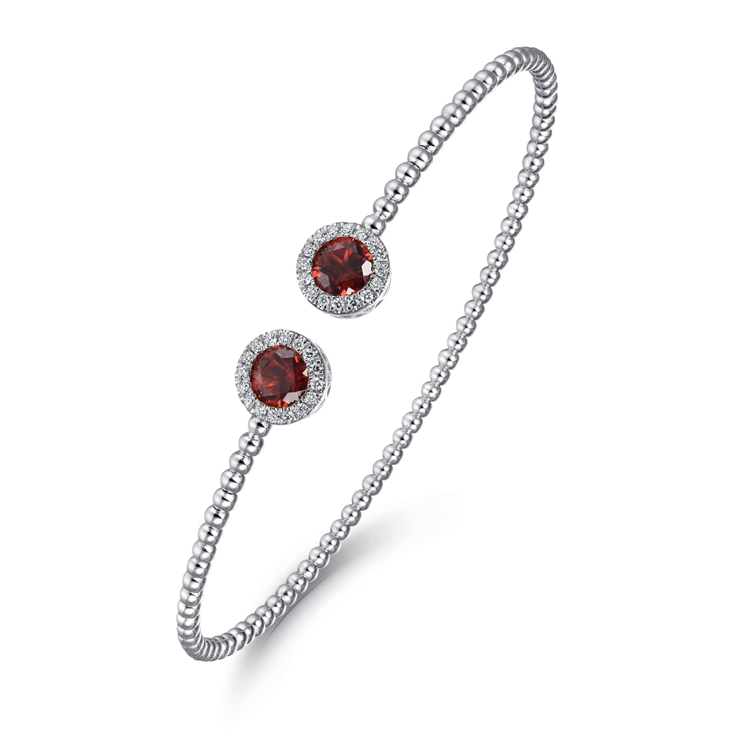 14K White Gold Round Garnet and Diamond Halo Bujukan Bangle