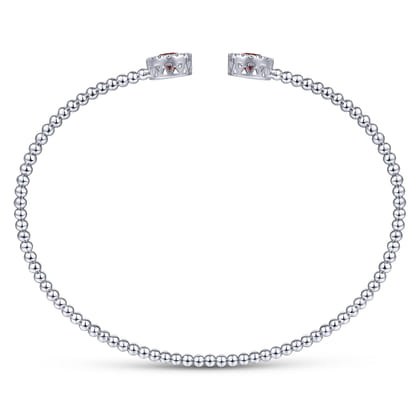 14K White Gold Round Garnet and Diamond Halo Bujukan Bangle