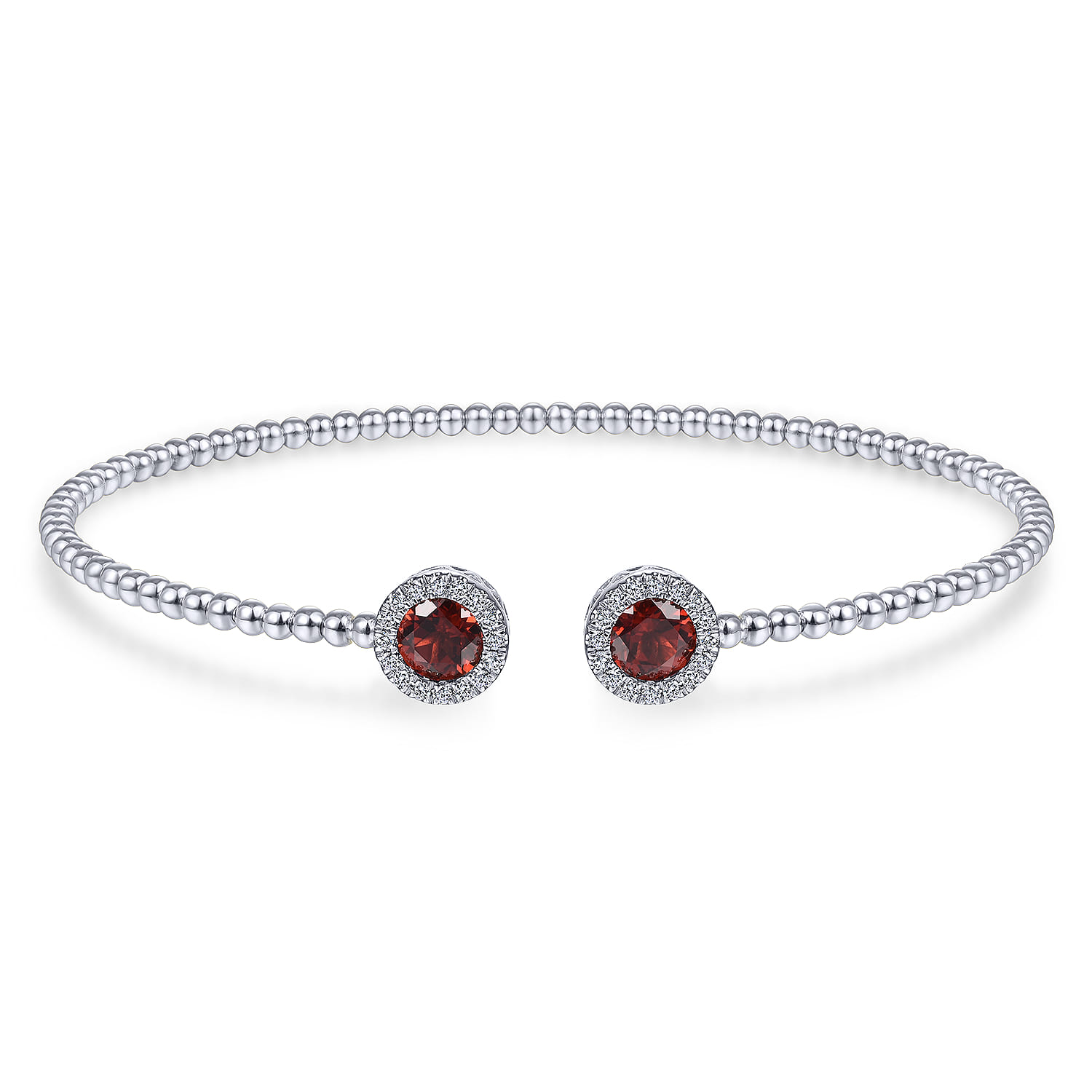 14K White Gold Round Garnet and Diamond Halo Bujukan Bangle - 0.16 ct - Shot 1