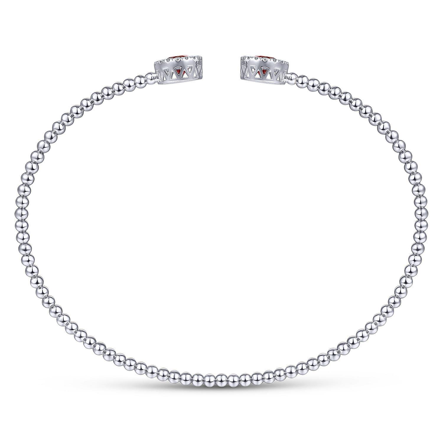14K White Gold Round Garnet and Diamond Halo Bujukan Bangle - 0.16 ct - Shot 3
