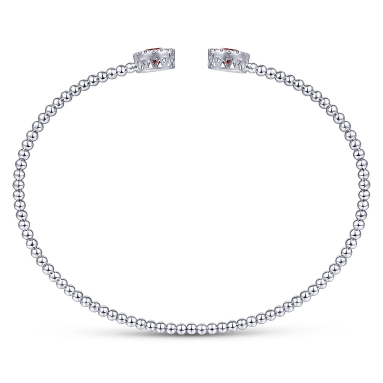14K White Gold Round Garnet and Diamond Halo Bujukan Bangle - 0.16 ct - Shot 3