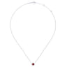 14K White Gold Round Garnet and Diamond Halo Pendant Necklace - 0.07 ct