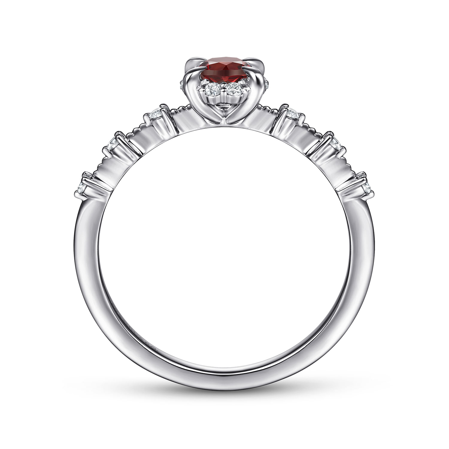 14K White Gold Round Garnet and Diamond Halo Ring