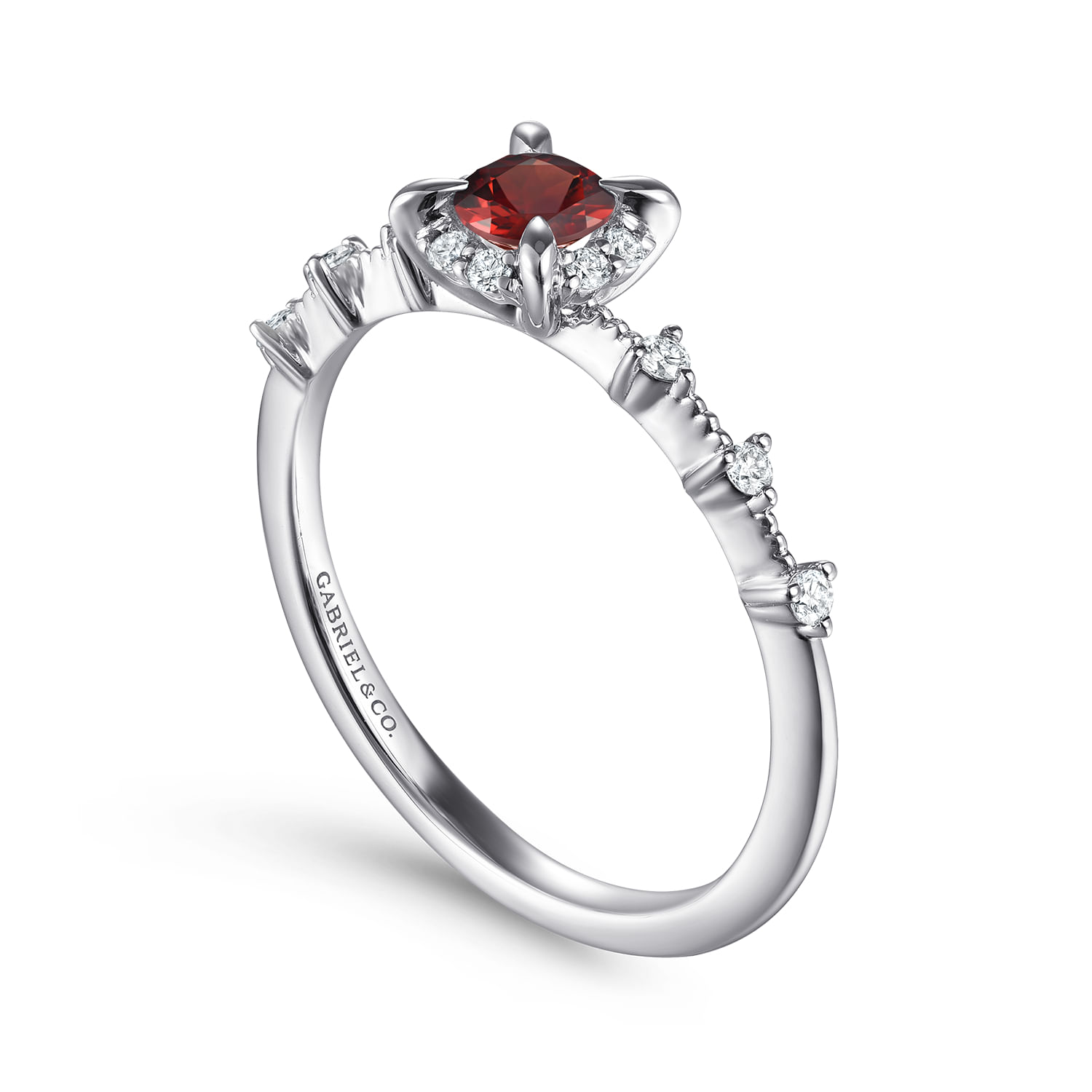 14K White Gold Round Garnet and Diamond Halo Ring