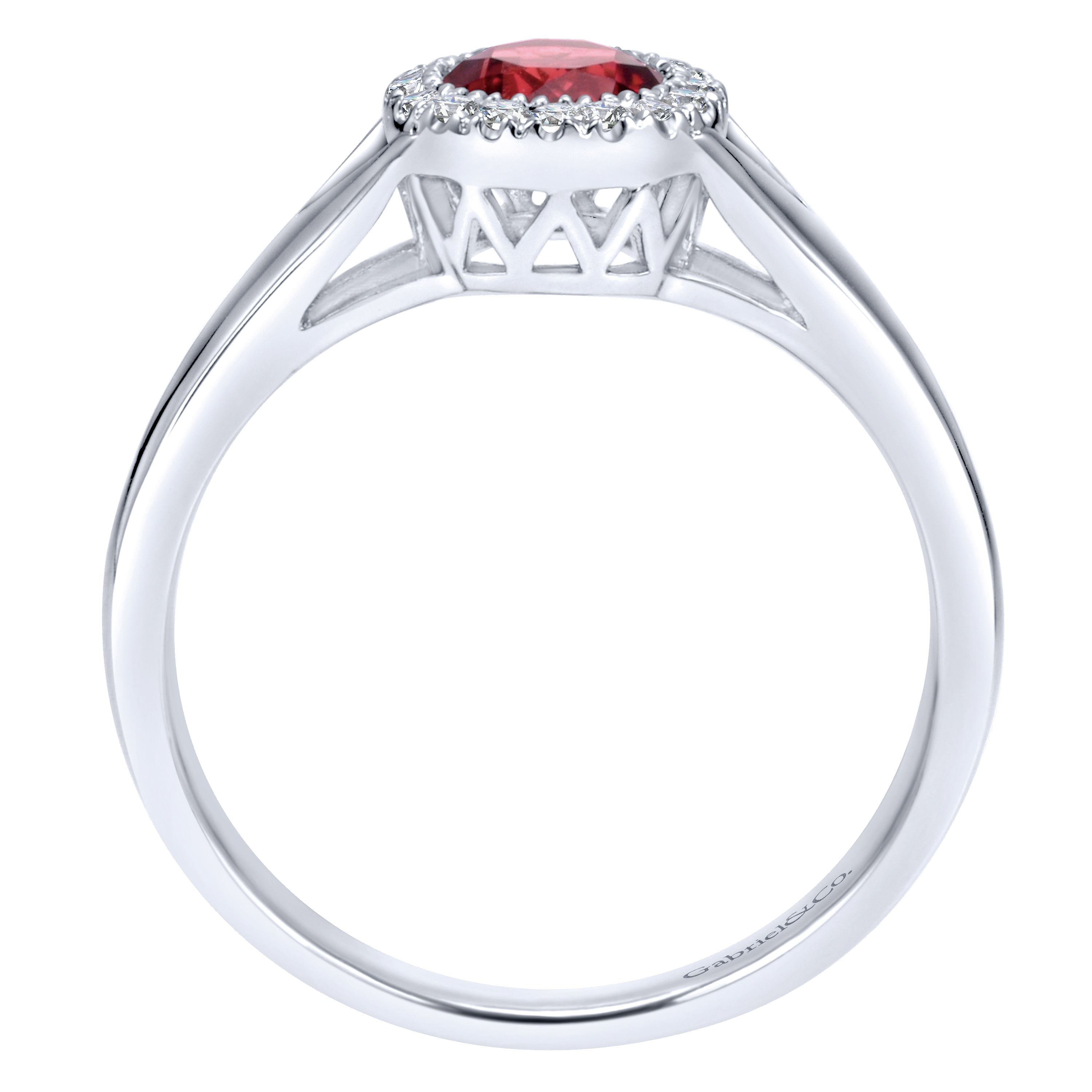 14K White Gold Round Garnet and Diamond Halo Ring