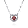 14K White Gold Round Garnet and Diamond Heart Pendant Necklace - 0.09 ct