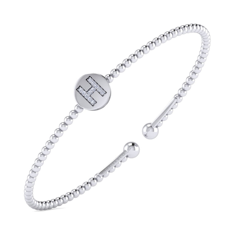 14K White Gold Round H Initial Diamond Bujukan Cuff Bracelet - 0.05 ct - Shot 2