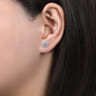 14K White Gold Round Halo Aquamarine and Diamond Stud Earrings - 0.24 ct