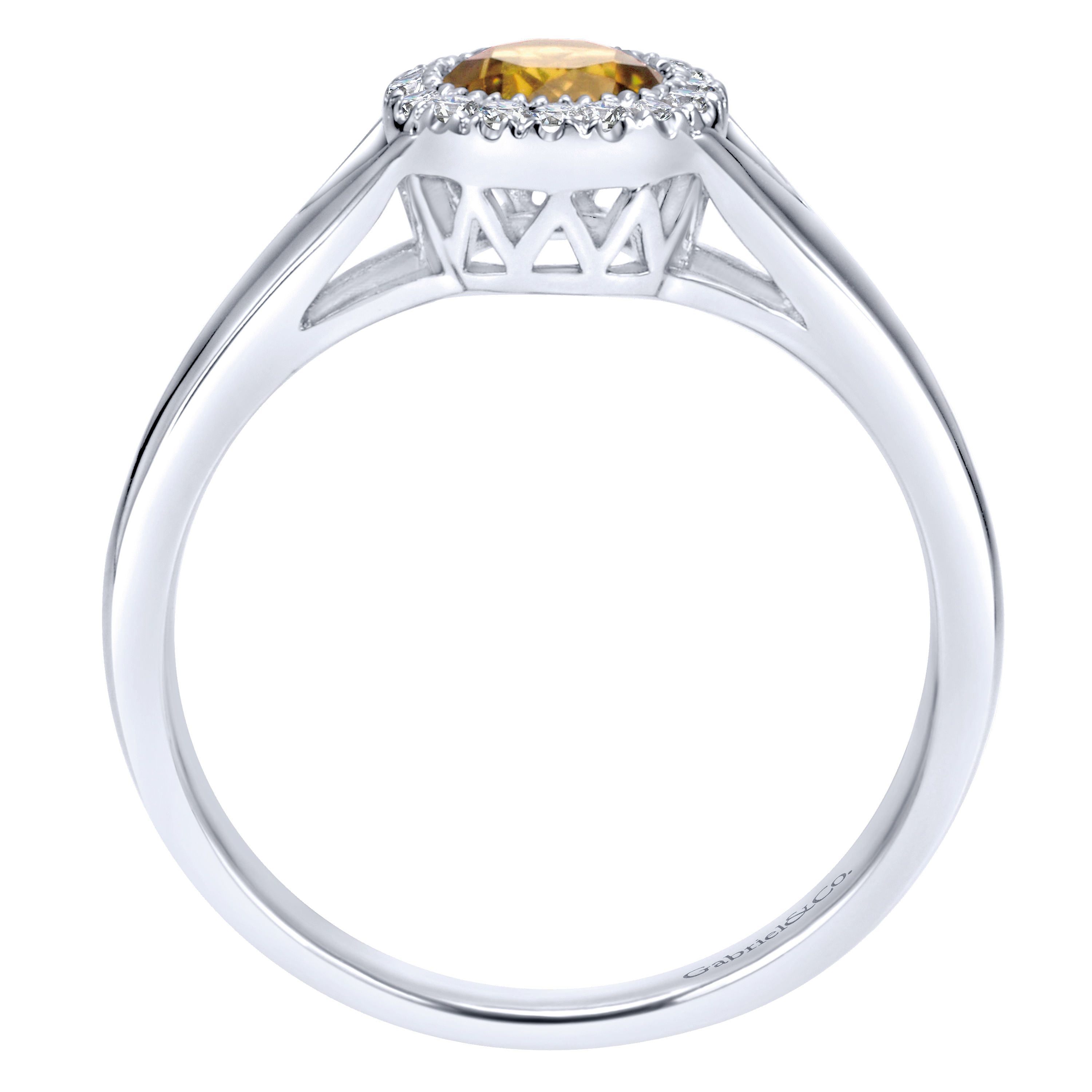 14K White Gold Round Halo Citrine and Diamond Ring