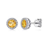 14K White Gold Round Halo Citrine and Diamond Stud Earrings - 0.1 ct