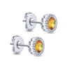 14K White Gold Round Halo Citrine and Diamond Stud Earrings - 0.1 ct
