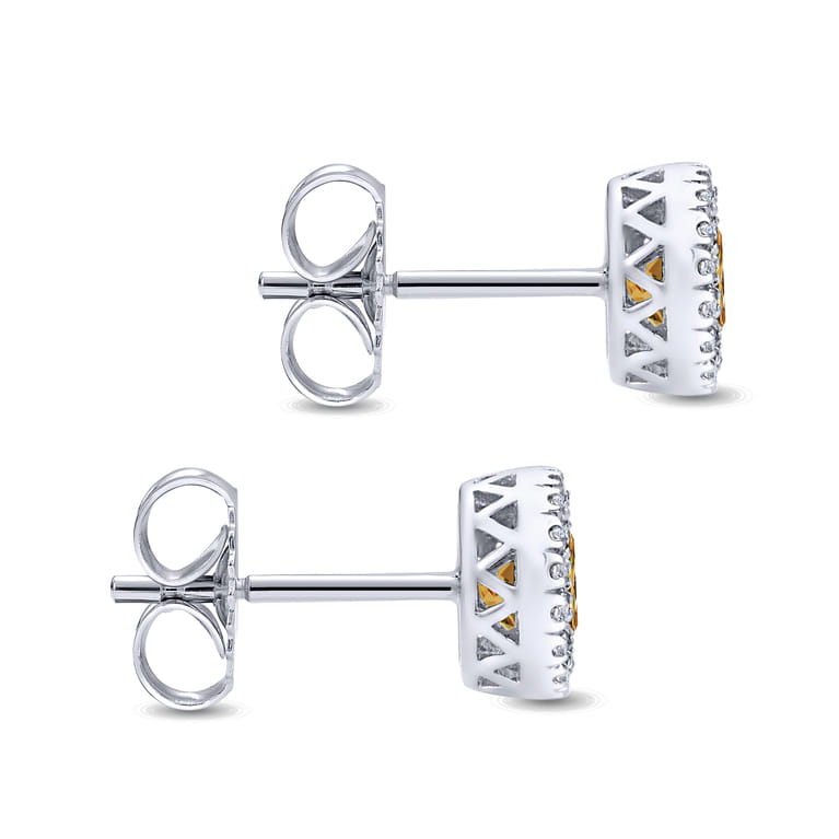 14K White Gold Round Halo Citrine and Diamond Stud Earrings - 0.1 ct - Shot 3