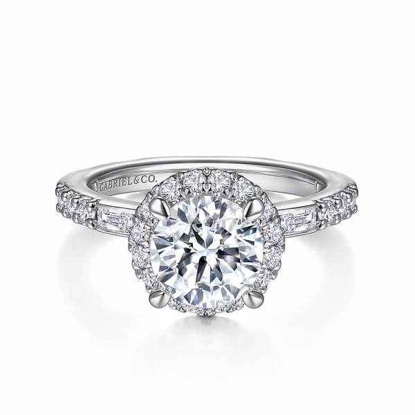 Round Halo Diamond Channel Set Engagement Ring in White Gold