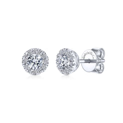14K White Gold Round Halo Diamond Stud Earrings