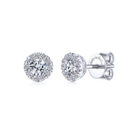 14K White Gold Round Halo Diamond Stud Earrings