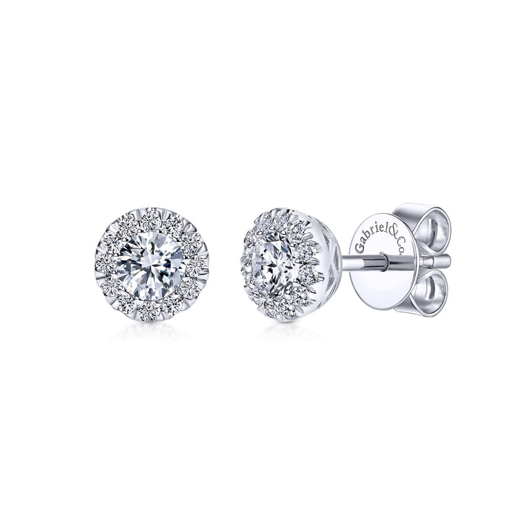 14K White Gold Round Halo Diamond Stud Earrings - 0.5 ct - Shot 1